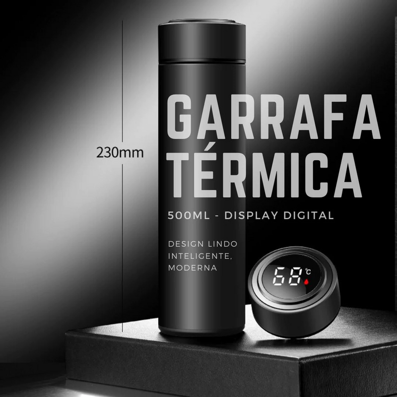 Garrafa Térmica 500ML Com Led Inox - Display Digital